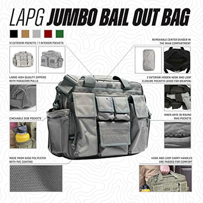 LAPG Camping Jumbo Bail Out Bag, Survival Range Gear With Multiple Pockets, Multi-functional Hiking Bug Out Bag, Grey - color: Grey
