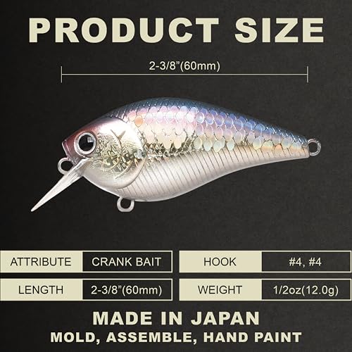 LUCKY CRAFT LC 1.5 Silent Squarebill Crankbait Fishing Lure, 2-3/8", Bass Fishing Lures for Freshwater, Hard Crankbait with Treble Fishing Hooks, Fishing Accessories - color: 270 MS American Shad