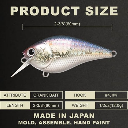 LUCKY CRAFT LC 1.5 Silent Squarebill Crankbait Fishing Lure, 2-3/8", Bass Fishing Lures for Freshwater, Hard Crankbait with Treble Fishing Hooks, Fishing Accessories - color: 270 MS American Shad