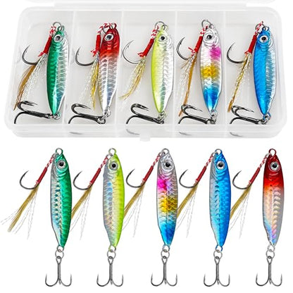 Saltwater Jig Fishing Lures - Stripe Bass Jigs, Metal Lead Spoon Jigging Baits with Sharp Hooks for Tuna Salmon Grouper Sea - size: 20g-5PCS