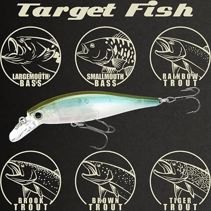 LUCKY CRAFT Pointer 78SP Fishing Lures, 3” Jerkbait Freshwater Bass & Trout Lures, Suspending 4ft–5ft Depth, Jerkbait with Walk-the-Dog Action, Precision Bass Fishing Gear and Accessories - color: 255 MS Ghost Wakasagi, size: PT65