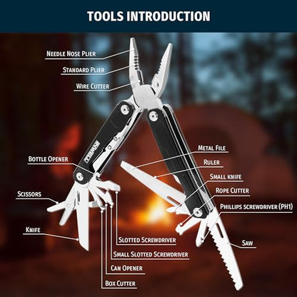 16-in-1 Multitool Pliers, Portable Camping Multi Tool with Safety Lock, Outdoor Survival Gear for Hiking, Hunting, Backpacking - style: 16 IN 1