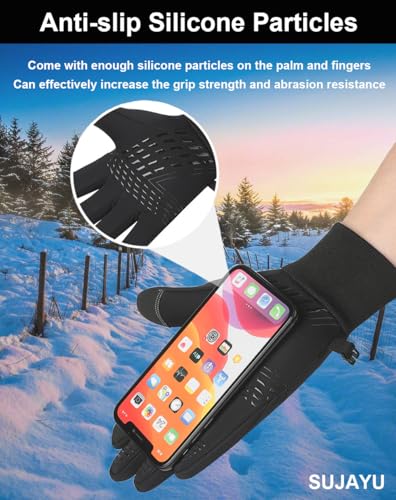 SUJAYU Winter Gloves Men Women, Cold Weather Touch Screen Gloves for Running Cycling Driving Men Women, Warm Gloves Waterproof in Winter Autumn Spring - color: Grey, size: Large