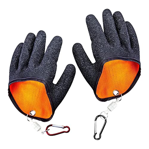 2Pcs Fishing Gloves with Magnet Release, Professional Fisherman Catch Fish Glove Quick Drying, Anti-Slip Puncture Proof Fish Handling Glove for Handling,Catching,Cleaning - color: Orange