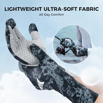 KastKing La Sal Pro Full Finger Fishing Gloves, UPF 50+ Sun Protection Gloves with Convertible Design, Ultralight Microfiber, Ultra-Soft Comfort, FrostWeave Cooling, Enhanced Grip, Four Sizes Options - color: Boulder Camo Obsidian, size: Small-Medium
