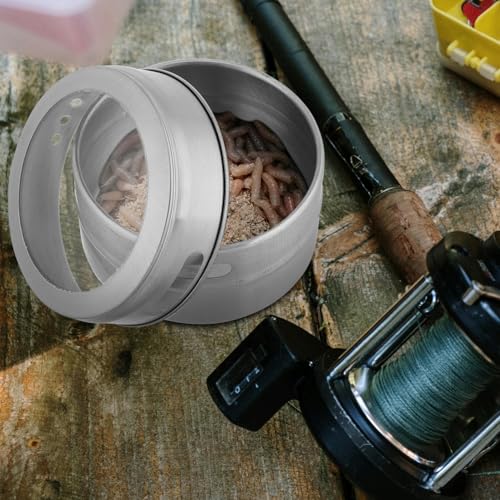 jojofuny Stainless Steel Bait Storage Box Worm Holder Round Fishing Lures Case Portable Live Bait Container for Outdoor Anglers
