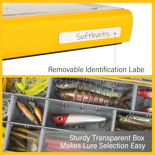 Waterproof Anti-Corrosion Tackle Box One Hand Latch 3600 and 3700 Organizer with Removable Dividers Lure Box and Terminal Tackle Trays Fishing Storage Yellow (3700) - size: 3700