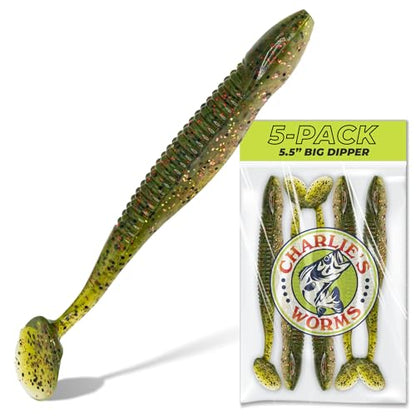 Charlie's Worms Big Dipper Scented Soft Bait for Freshwater & Saltwater Fishing, Paddle Tail Swimbait Lures, Plastic Minnows, Bass, Walleye, Trout, Snakehead, with Variety of Colors (5 Pack) - color: Houdini