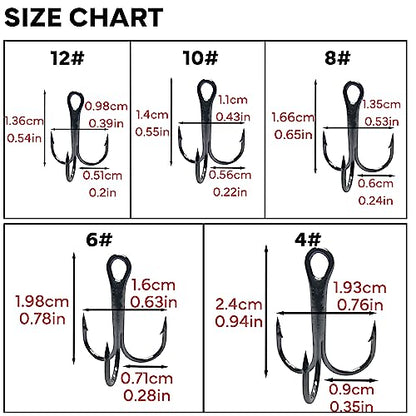 150Pcs Fishing Treble Hooks High Carbon Steel Fishing Hooks Classic Round Bend Triple Hooks Strong Sharp Treble Hooks