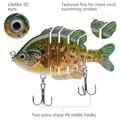 BASSDASH SwimPanfish Multi Jointed Panfish Bluegill Swimbaits Hard Topwater Bass Lures Fishing Lure Crank Saltwater 3.5in/0.85oz - color: Spotted Sunfish