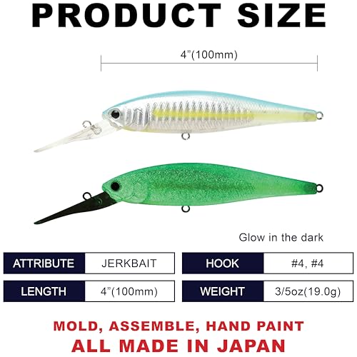 LUCKY CRAFT Pointer 100DD-S, Saltwater Surf Fishing Lures, Jerkbait, Halibut, Surf Perch, Calico Bass, White Seabass, Striped Bass, Sinking, Fishing Gear - color: 653 Super Glow OB Sexy Smelt
