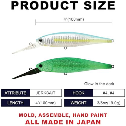 LUCKY CRAFT Pointer 100DD-S, Saltwater Surf Fishing Lures, Jerkbait, Halibut, Surf Perch, Calico Bass, White Seabass, Striped Bass, Sinking, Fishing Gear - color: 653 Super Glow OB Sexy Smelt