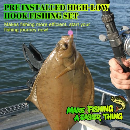 Pre-Rigged Surf Saltwater Fishing Rigs 10PCS, High-Low Rigs with Sharp 2/0-6/0 Circle Hooks for Fluke Flounder Porgy Snapper Sea Trout, Includes Storage Board. - size: Hi-Lo Double Rigs-6/0 Hook-10PCS