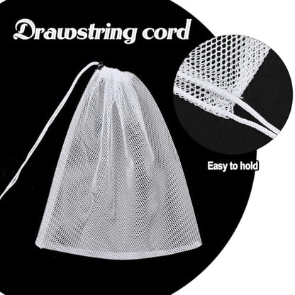 Mesh Chum Bag, 4 Pcs Bait Chum Bucket for Enhanced Fishing Attraction 14 x16 inch, Nylon Drawstring Laundry Bags, White Net Storage Bags for Saltwater Fishing Kitchen Gifts Travel College - size: 14 x16 inch