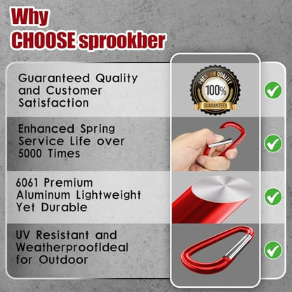 sprookber 4" & 5" Extra Large Aluminum Carabiner D Ring, Caribeener Clips, Spring Snap Hook for Keychain Clip, Set of 4 - color: red-4", size: 4 inch
