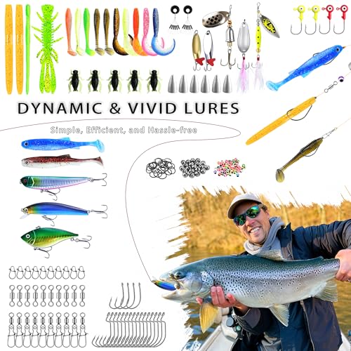 Fishing Backpack with Rod Holder and Tackle Boxes, Cooler, Large 50L Fishing Gear Bag with 139 Fishing Lures Kit, Fish Tool Set, Fish Gifts for Men Woman-Camo Backpack - color: Camo