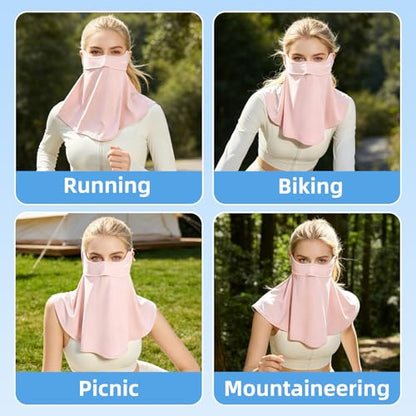 UPF 50+ Sun Protection Face Mask with Neck Coverage, UV Face Mask for Outdoor Activities, Unisex Breathable Sun Mask - style: Pink