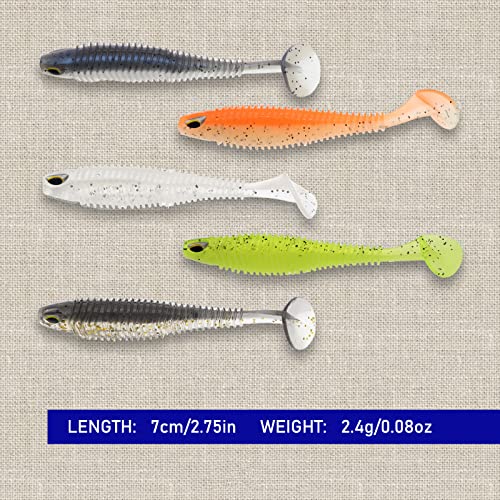 50 Pcs Soft Plastic Fishing Lures, 2.75"/3.15" Paddle Tail Minnow Shad Worms Swimbaits for Bass Fishing Texas Rigs Trout Crawfish Fishing for Saltwater Freshwater - color: Paddle Tail 50pcs