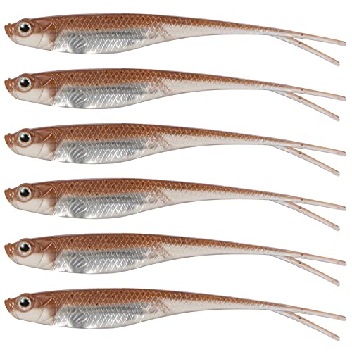Dr.Fish Soft Plastic Baits, Fork Tail Soft Jerkbait Minnow Lures, 3 to 4-3/4 Inches Soft Swimbaits Jerk Shad Baits Crappie Bass Fishing Lures - color: Light Brown, size: 3"-6 Pack