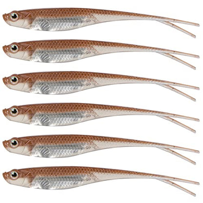 Dr.Fish Soft Plastic Baits, Fork Tail Soft Jerkbait Minnow Lures, 3 to 4-3/4 Inches Soft Swimbaits Jerk Shad Baits Crappie Bass Fishing Lures - color: Light Brown, size: 4"-5 Pack