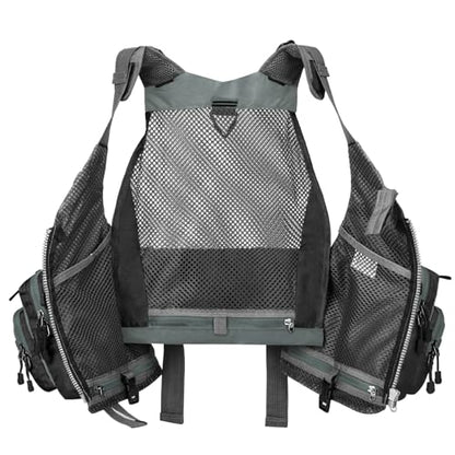 Gonex Fly Fishing Vest for Men Women, Comfortable Adjustable Fishing Vest with Multi-Pockets Reflective Stripes - color: Gray+black