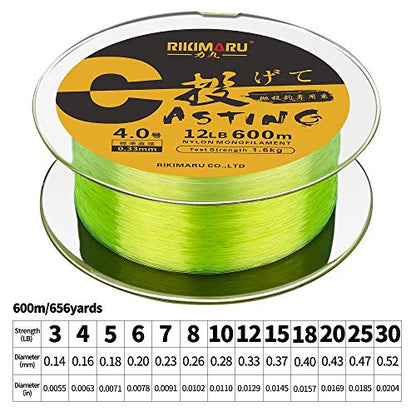 RIKIMARU Premium Monofilament Fishing Line-Strong and Abrasion Resistant Mono Line-Superior Nylon Material Fishing Line - color: Fluo-Yellow, size: 660Yds/0.37mm/15LB