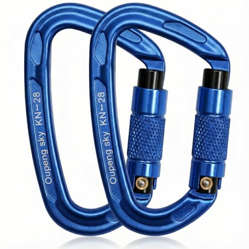 Oupeng sky Auto Locking Carabiner Clips - 28KN (6172lbs) Heavy Duty Caribeaners, Large Carabiner Clip for Keychains，Hammock，Camping, Gym, Hiking, Outdoor ，Dog Leash - color: 2 Blue