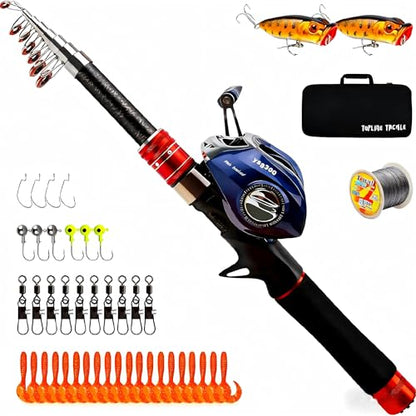 Telescopic Fishing Rod and Reel Combos, Carbon Fiber Fishing Rod with Stainless Steel Baitcasting Reel Portable Fishing Pole Reel Combo for Travel Saltwater Freshwater - size: 2.1m
