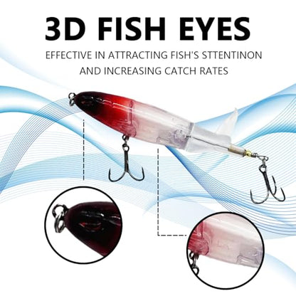 1-Pack Topwater Fishing Lures & Crankbaits Set - High-Action Popper Bass Lures with Rotating Tail, Saltwater/Freshwater Hard Baits for Trout, Pike, Catfish | Vibrating Lure Kit with Storage Box - color: red
