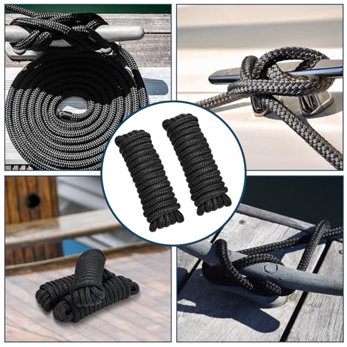 2 Pack 1/2" x 15' Boat Dock Lines for Boat & Pontoon, Premium Marine- Grade Double Braided Nylon Boat Lines, Pre-Spliced with a 12" Eyelet-Black,High Strength,Easy Handling,Boating Gifts for Men. - size: 1/2" x 15' (Pack of 2)