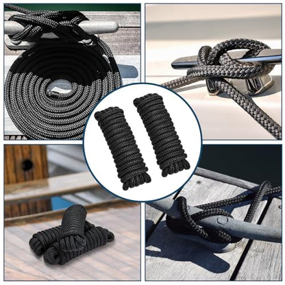 2 Pack 1/2" x 15' Boat Dock Lines for Boat & Pontoon, Premium Marine- Grade Double Braided Nylon Boat Lines, Pre-Spliced with a 12" Eyelet-Black,High Strength,Easy Handling,Boating Gifts for Men. - size: 1/2" x 15' (Pack of 2)