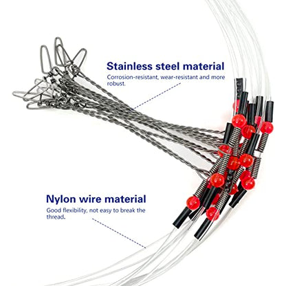 YOTO Fishing Tackle Leaders,Hi-Low Rig,Double Arms Saltwater Stainless Steel Leader with Swivels,High-Strength Fish Wire Gear Equipment, Fishing Gift - color: D2-Nylon Leader-70lb-24pcs