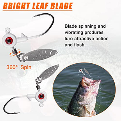 Crappie Jig Heads Fishing Lures Kit, 15pcs Underspin Jig Heads with Spinner Blade Crappie Lures Eye Ball Head Painted Fishing Jigs for Bass, Trout, Panfish, Sunfish - color: White, size: 3.5g(1/8oz)-15pcs