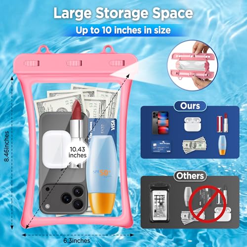 CACOE Floatable Waterproof Phone Pouch 2 Pack Up to 10.0",Pink+Green | Floatable, IPX8 Waterproof Phone Case,Adjustable Lanyard,Dry Bags for Beach/Cruise/Travel/Camping/Kayak/Vacation Essentials - color: Pink+Green, size: Up to 10.0"-Floatable