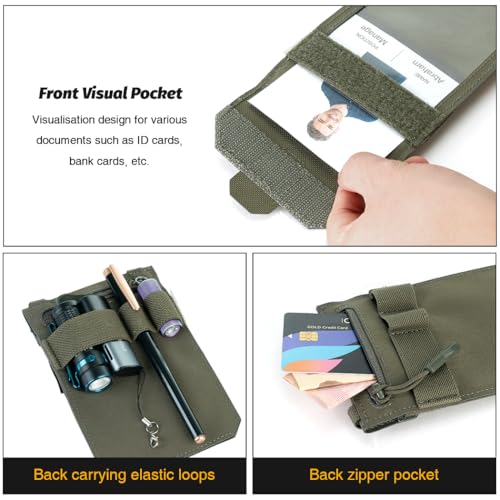 IDOGEAR Tactical ID Card Holder Visual Surface EDC Pouch with Zipper Pocket Badge Holders Credit Card Organizer Holster Neck Lanyard Hanging Hook and Loop Closure Pouches - color: Ranger Green