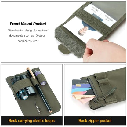 IDOGEAR Tactical ID Card Holder Visual Surface EDC Pouch with Zipper Pocket Badge Holders Credit Card Organizer Holster Neck Lanyard Hanging Hook and Loop Closure Pouches - color: Ranger Green