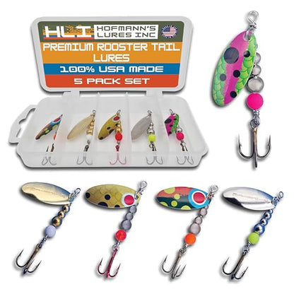 Hipster Pro Pack Rooster Tail Fishing Lures - Proven Inline Spinner Baits, Premium Trout Spinners for Trout and Salmon River Fishing, 100% USA Made by Hofmann's Lures - color: Trout Skinz