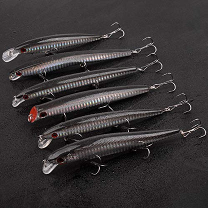 Bass Fishing Lures Kit, Minnow CrankBait VIB Pencil Popper Sinking Wobbler Hard Bait Lures for Bass Trout Walleye Redfish Freshwater Saltwater - color: Combo G-6pcs