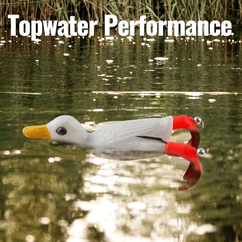 Topwater Duck Lures for Bass Fishing, 5pcs Realistic Soft Weedless Duck Bait Floating with Tackle Box Freshwater Saltwater Pike Musky Catfish Topwater Swimbait Duckling Lure