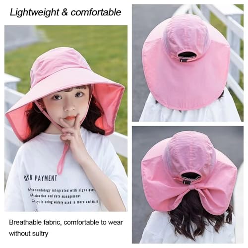 Kids-Sun Hat with Neck Flap Wide-Brim Fishing-Hat Lightweight Ponytail-Hat UV-Protection Summer Toddler Beach-Hat