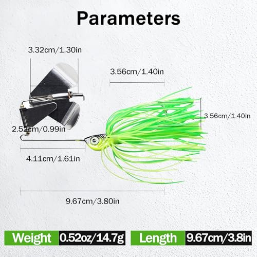 Buzzbaits Double Rotating Spinner Blade Baits Silicone Skirts Top Water Fishing Lures for Bass Trout Pike 0.52oz 4pcs FS/YE-08 - color: B