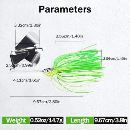 Buzzbaits Double Rotating Spinner Blade Baits Silicone Skirts Top Water Fishing Lures for Bass Trout Pike 0.52oz 4pcs FS/YE-08 - color: B