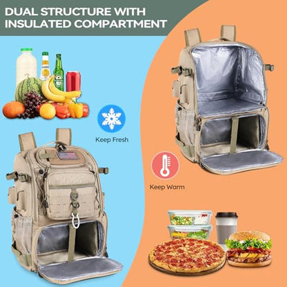Bagenerous 39L Fishing Tackle Backpack with Rod Holders & Cooler,Water-resistant Fishing Gear Storage Bag with Protective Rain Cover,Khaki - color: Khaki