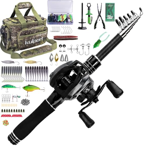 Fishing Kit with DC Digital Control Baitcasting Reel, Carbon Fiber Rod, Tackle Box and Fish Handling Tools | Portable Backpack Combo for Freshwater- Right - color: Tackle Bag with DC Baitcasting Combo- Right Handed