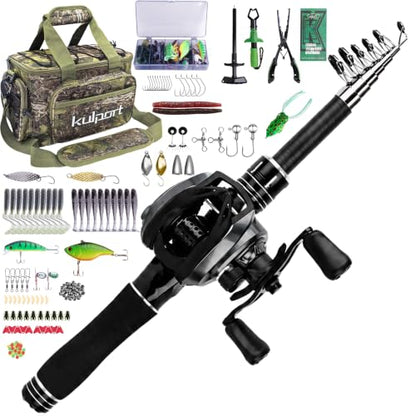 Fishing Kit with DC Digital Control Baitcasting Reel, Carbon Fiber Rod, Tackle Box and Fish Handling Tools | Portable Backpack Combo for Freshwater- Right - color: Tackle Bag with DC Baitcasting Combo- Right Handed