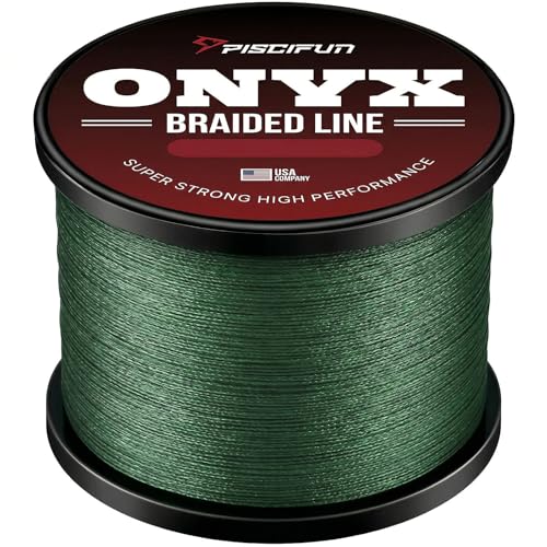 Piscifun Onyx Braided Fishing Line, Superline Abrasion Resistant Braided Lines, Zero Stretch Super Strong, Low Memory, Fast Water Cutting PE Fishing Lines, 6lb-150lb - color: Green, size: 15LB(0.14mm)-300Yds