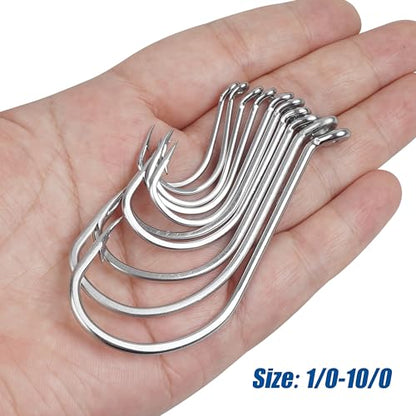 Octopus Beak Hooks, 60pcs Saltwater Circle Hooks Beak Offset Fishing Hooks Stainless Steel Fishing Jig Hooks Fishhook for Saltwater Freshwater 1/0-10/0 - size: 1/0 - 60pcs