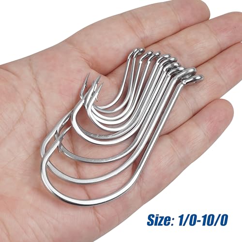 Octopus Beak Hooks, 60pcs Saltwater Circle Hooks Beak Offset Fishing Hooks Stainless Steel Fishing Jig Hooks Fishhook for Saltwater Freshwater 1/0-10/0 - size: 8/0 - 60pcs