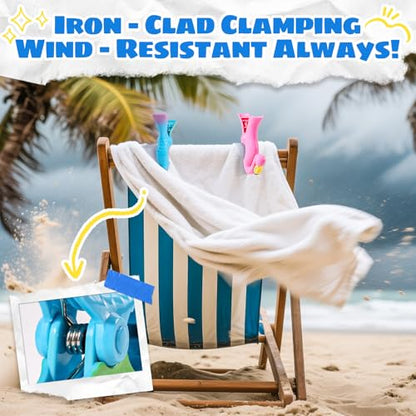 4 Pcs Towel Clips for Beach Chairs, Jumbo Size Beach Towel Clips Windproof Grip Secure Hang Towel Holder Clothes Pins Decorative Towel Clips for Pool, Cruise, Patio, Holiday Travel(Flamingo,Parrot) - style: Style:Flamingo+Parrot