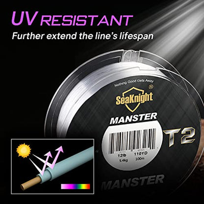 SeaKnight T2 100% Fluorocarbon Fishing Line, 110YD Japanese Material Leader Line, Low Visibility High Strength Abrasion Resistant for Saltwater Freshwater Fishing (3-35LB) - size: 2.5#: 0.261mm-10LB